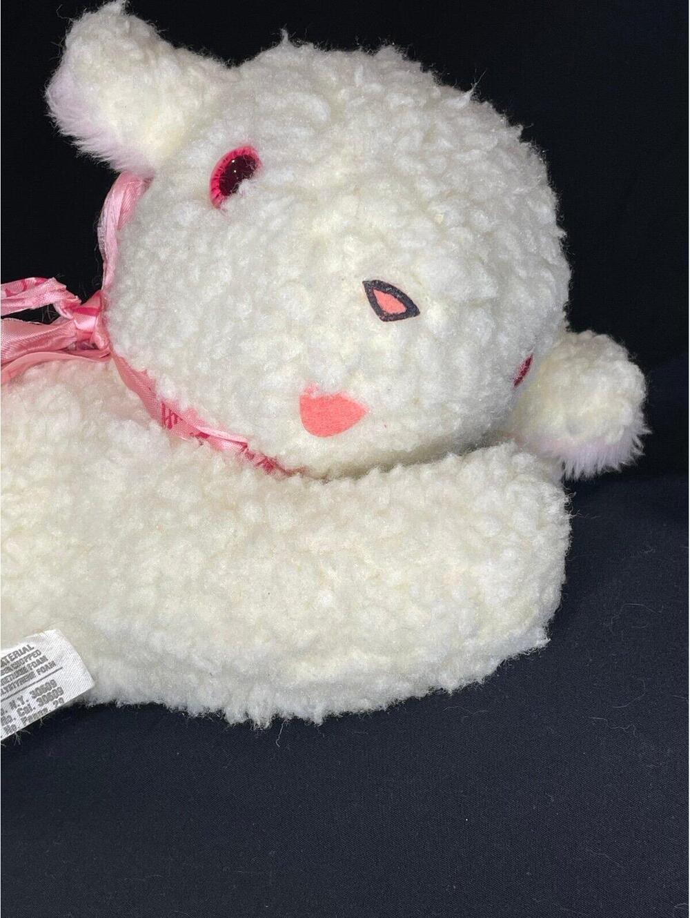Vintage 1970s Doll Craft Musical Lamb Plush – Pink Jewel Eyes –Working Music Box